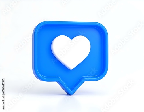 3D Rendered Blue Speech Bubble Heart Social Media Like Icon