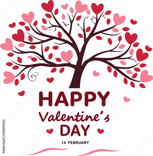 Romantic Heart Tree Art for Valentines Day  14 February Design