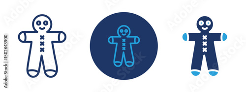 Set of colored pixel perfect Man cookie icon  with 1 unexpanded, 1 silhouette, Icon of a man-shaped cookie, often used for gingerbread or festive treats.