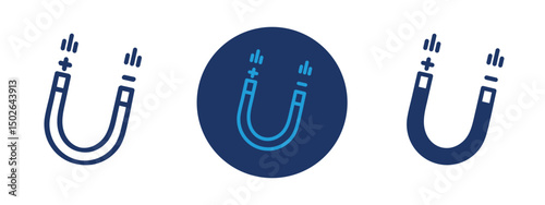 Set of colored pixel perfect Magnet icon  with 1 unexpanded, 1 silhouette, Magnet icon representing attraction, physics, or magnetic force.