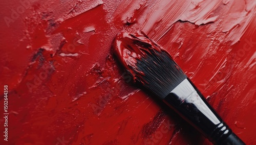 Red paint brushstroke on textured canvas