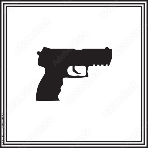 Handgun Silhouette Icon – Black Pistol Graphic for Self-Defense, Weapon Safety Concept, Vector Clipart