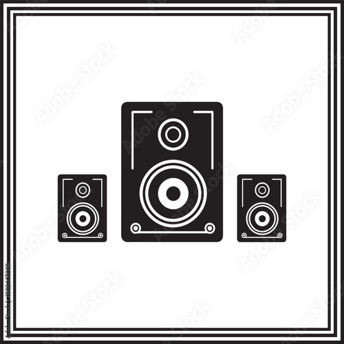 Speaker Silhouette Icon Set – Audio Equipment Vector Bundle, Home Sound System Clipart, Subwoofer Design