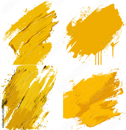 Yellow paint artistic dry brush stroke. Artistic design element, paint smear, ink splatter, creative graphic element. Yellow brush strokes vector illustration.