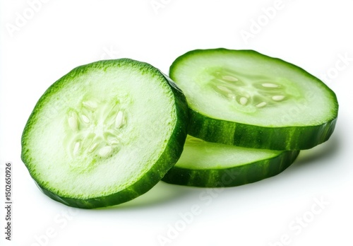 The Fresh Taste of Healthy Sliced Cucumber on a White Background