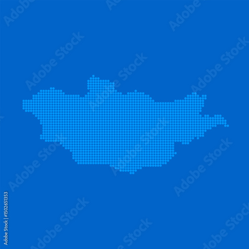 Blue halftone dot outline map background of Mongolia