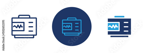 Set of colored pixel perfect Rescue defibrillator icon  with 1 unexpanded, 1 silhouette, Defibrillator icon symbolizing emergency medical rescue and cardiac support.