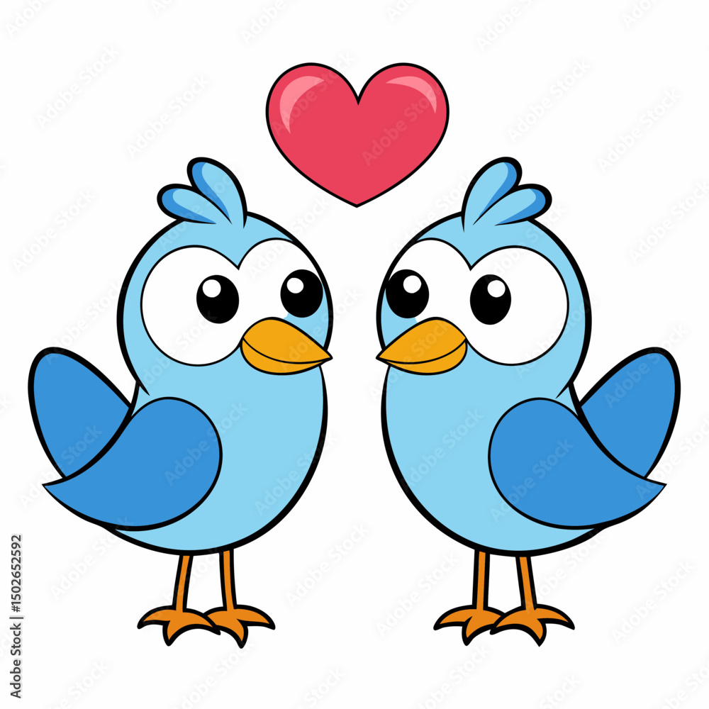 Fototapeta premium Lovebirds with heart-shaped feathers on a white background, perfect for Valentine’s Day designs, romantic themes, and love-themed digital projects.
