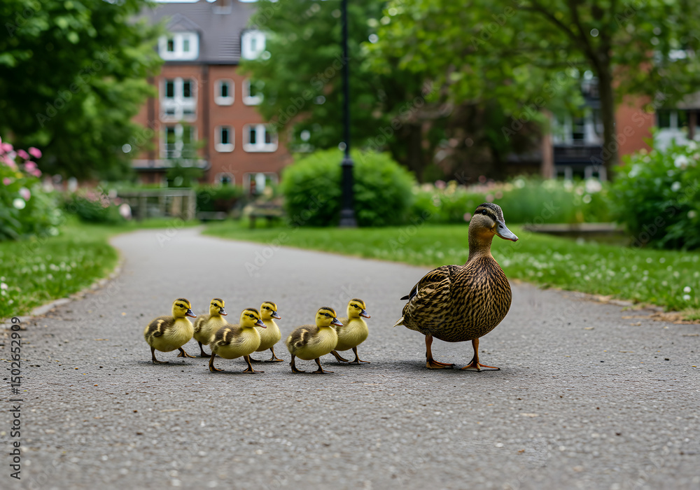 Fototapeta premium Mother duck and ducklings