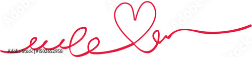 Love Heart heart beat Line Art – Romantic Red Continuous One Line Drawing on white