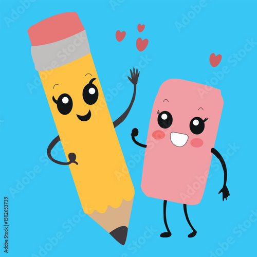pencil with a cute face clip art