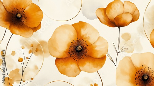 Amber Hues: A Watercolor Poppy Floral Design