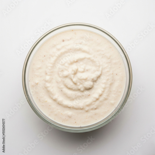 Off white coconut chutney top view isolated on a white background