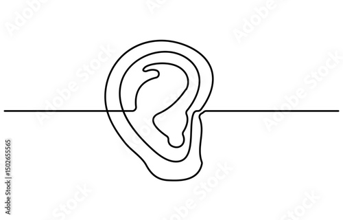 Human ear one continuous line .  Single line editable vector drawing of the hearing part of the body.  Concept of the World Day of the Deaf.