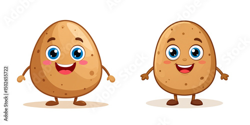  Happy Cartoon Potato Character with Smiling Face, Isolated on White Background PNG