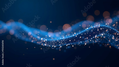 Digital Background 3D digital mesh net with glowing nodes over deep blue gradient