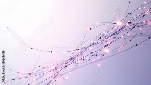 Digital Background Thin violet signal threads stretch diagonally with soft intersections across a pale canvas
