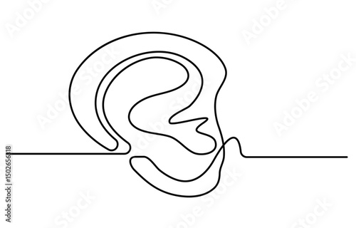Human ear one continuous line .  Single line editable vector drawing of the hearing part of the body.  Concept of the World Day of the Deaf.