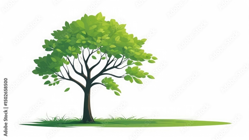 Fototapeta premium Simple Green Tree on White Background