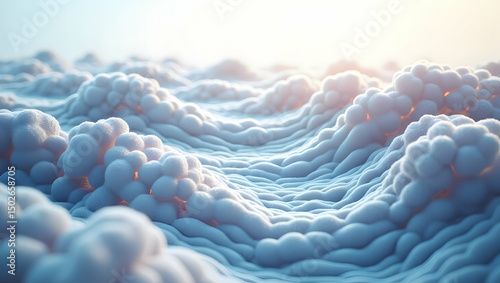 Digital Background Abstract cloud-like terrain made of layered tech patterns and soft gradients