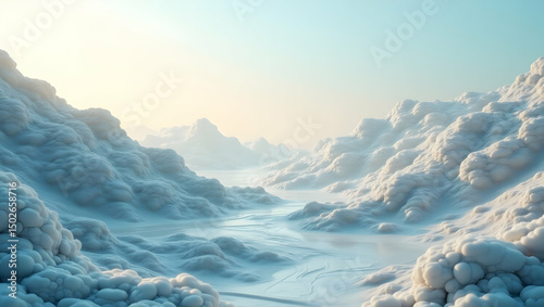 Digital Background Abstract cloud-like terrain made of layered tech patterns and soft gradients