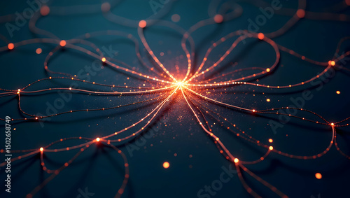 Digital Background A centered cluster of logic nodes expands into curved paths across a minimal tech canvas (3)