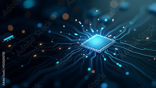 Digital Background A close-up of the AI neural core shows energy pulses and microchip arrays in a minimal sci-fi aesthetic (1)
