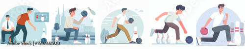 vector of a young man playing bowling