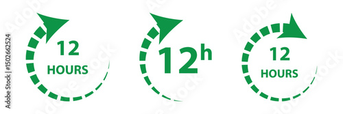 12 hours service icon. 12 hours service duration sign. Flat design vector illustration on white background. Eps 10.