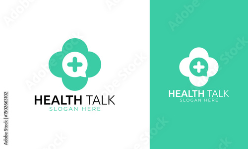 Simple health talk logo design. Medical symbol with communication concept for healthcare