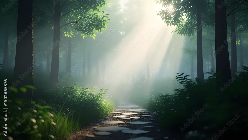 Obraz premium Mystical Forest Path Illuminated by Morning Light