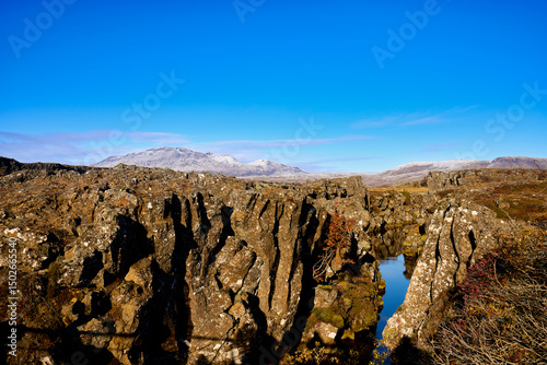 The landscape view of thingvellir national park of Icelan , Travel landmark destination in Iceland.