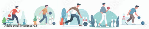 vector of a young man playing bowling