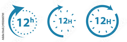 12 hours service icon. 12 hours service duration sign. Flat design vector illustration on white background. Eps 10.