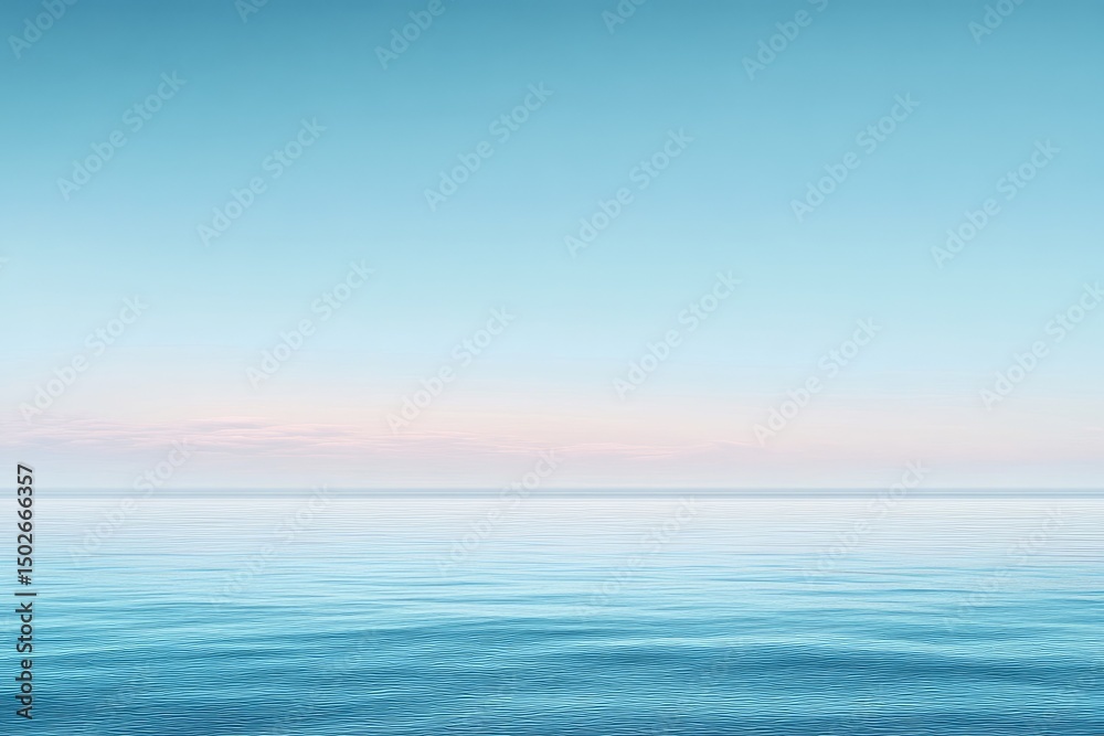 Calm blue water meets a pale pink sky at the horizon Calm blue water meets a pale pink sky at the horizon