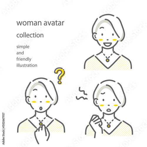 女性の表情セット　シンプルでお洒落な線画イラスト