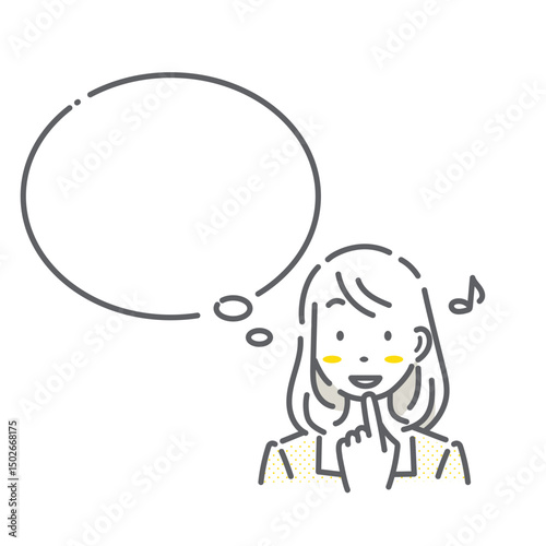 笑顔の女性と吹き出しのセット　シンプルでお洒落な線画イラスト