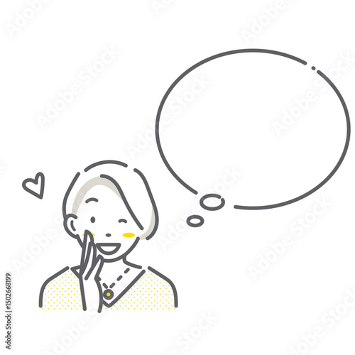 笑顔の女性と吹き出しのセット　シンプルでお洒落な線画イラスト