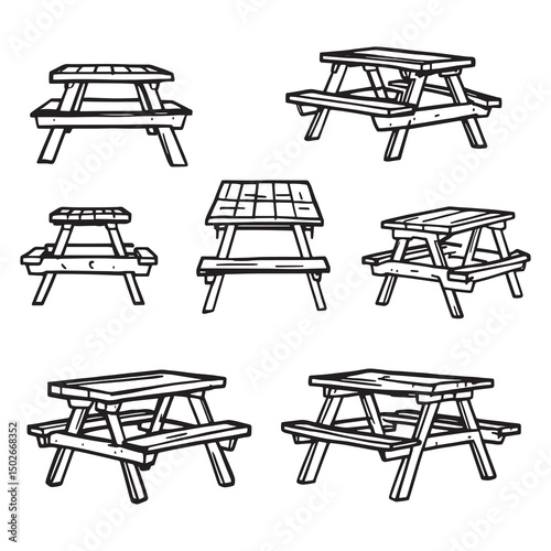 Minimalist picnic table drawing vector line art style graphic