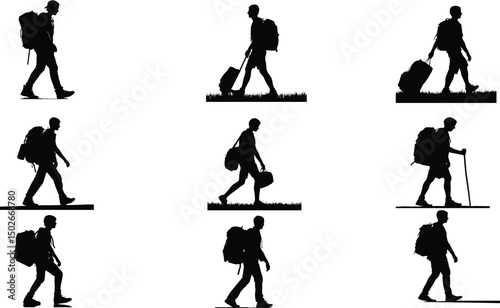 Traveler Man Vector Silhouette Bundle – Adventure, Hiking, and Exploration Clipart for Design Projects