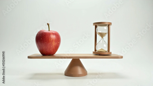 A visual metaphor of health weighed against fleeting time.