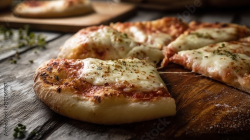Traditional Italian pizza with melted mozzarella, a delicious culinary delight evoking rustic charm and comfort.