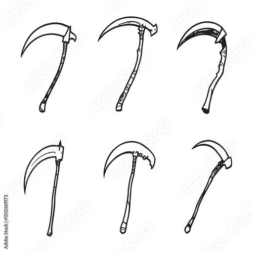 minimalist scythe garden tool sketch vector illustration
