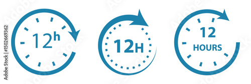 12 hours service vector symbol. 12h service duration sign. 12 h discount offer icon set. Fast 12hr support sign collection.