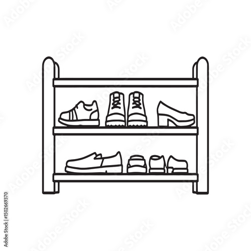 minimalist shoe rack line art simple vector illustration