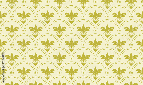 seamless pattern designs with gold damask flower on light yellow background, design for fabric or various pattern printing works.