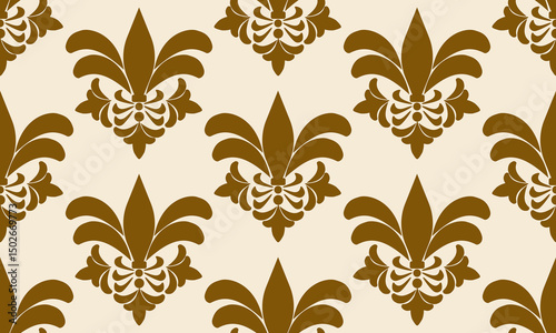 seamless pattern designs with brown damask flower on cream background, design for fabric or various pattern printing works.