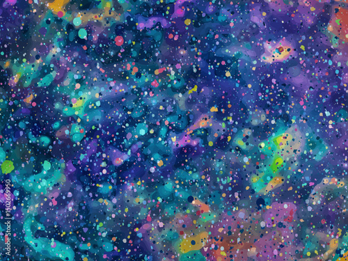 Vector cosmic background with watercolor texture, vibrant splashes, and soft glow. Inspired by galaxies and nebulae. Ideal for posters, digital art, print design, wallpapers