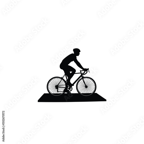 silhouette of person cycling on mat on white background
