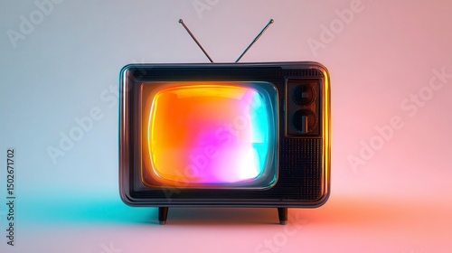 Vintage TV with abstract glow, evoking nostalgic retro charm